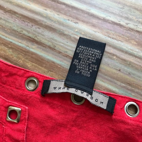 Anne Carson 100% Linen Red 3/4 Sleeve Blouse Top with Metal Grommet Detail - Picture 5 of 6